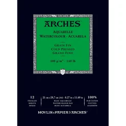Arches akvarellblock GF, CP, A4 – 210×297 mm, 12 ark, 300 g/m²