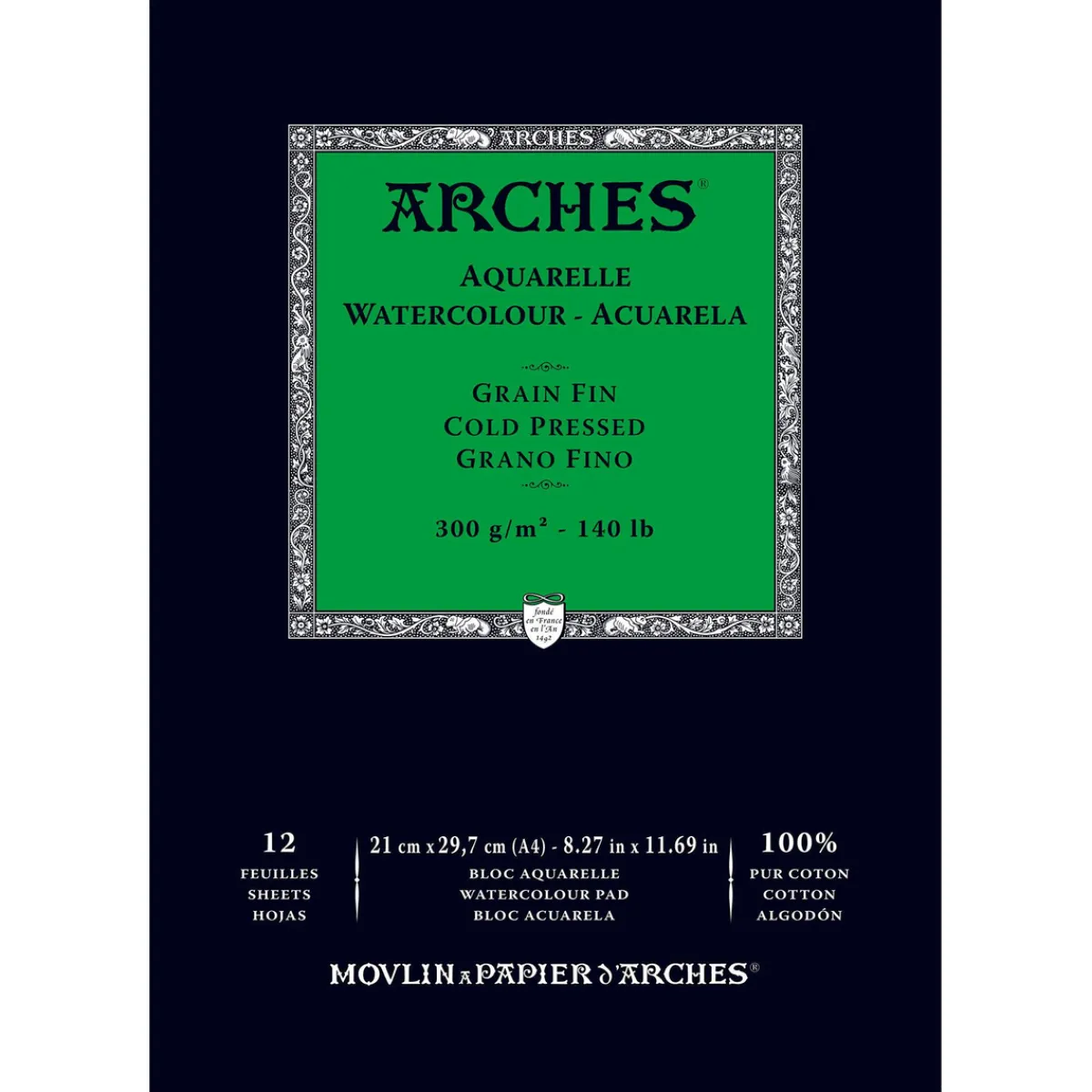 Arches akvarellblock GF, CP, A4 – 210×297 mm, 12 ark, 300 g/m²