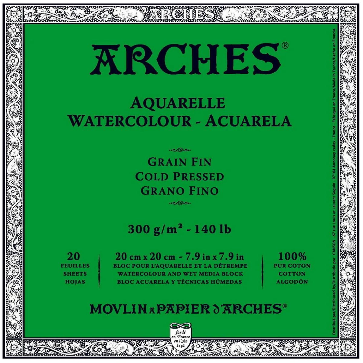 Arches akv.block GF 20x20 300g | Akvarellblock