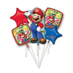 Barn Amscan Ballongbukett Super Mario – 55×83 cm stor Super Mario och 4 mindre ballonger