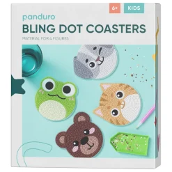 Panduro Hobby Bling Dots Coasters 4-pack, pärla tokigt söta underlägg med djurmotiv Ø9,5 cm | Barn Bling-Dots