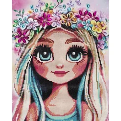 Panduro Hobby Bling Dots, diamond painting för barn 8+ år, flicka med krans 30×40 cm | Barn Bling-Dots