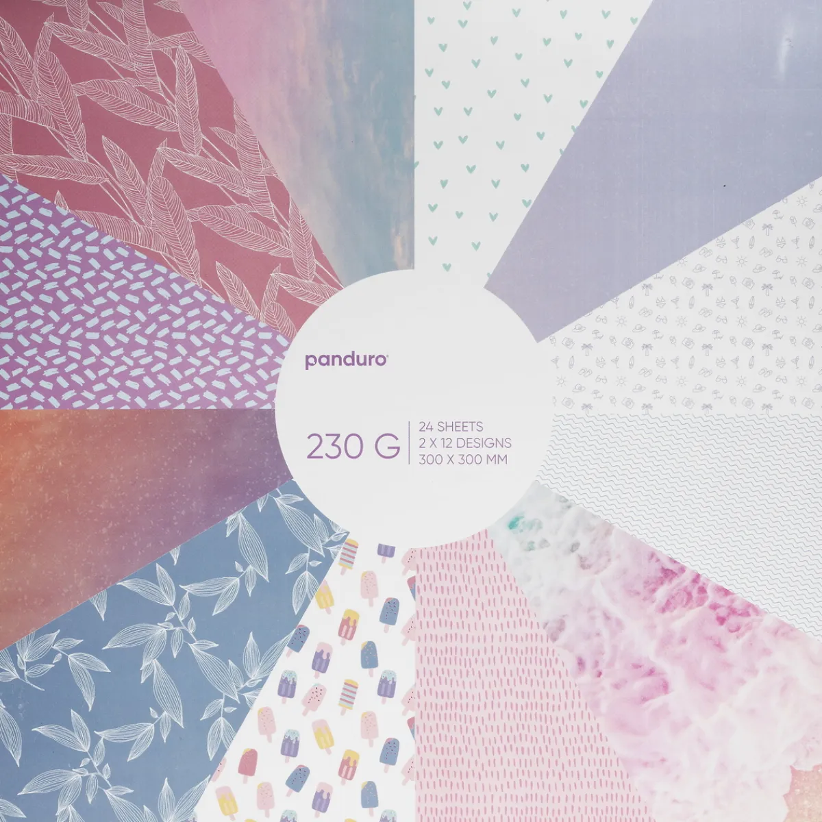 Panduro Hobby Block med designark 30×30 cm i ljusa färger & mönster, 24 ark, 230 g/m² | Designblock