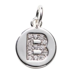 Panduro Jewellery Bokstavshänge cirkel strass B – Ø12 mm, mässing pläterat med 925 sterling silver | Metallhängen