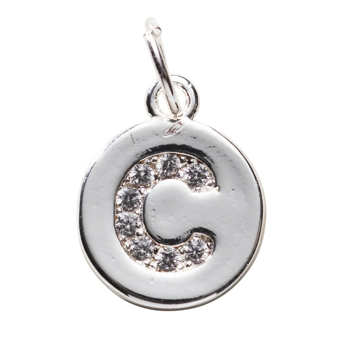 Panduro Jewellery Bokstavshänge cirkel strass C – Ø12 mm, mässing pläterat med 925 sterling silver