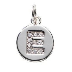 Panduro Jewellery Bokstavshänge cirkel strass E – Ø12 mm, mässing pläterat med 925 sterling silver