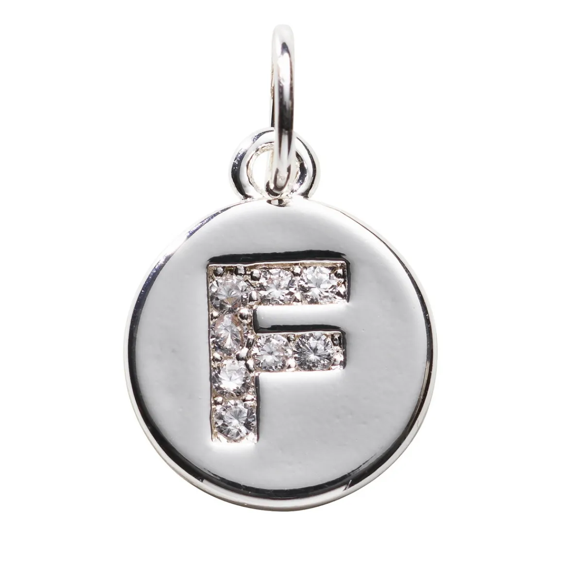 Panduro Jewellery Bokstavshänge cirkel strass F – Ø12 mm, mässing pläterat med 925 sterling silver | Metallhängen