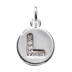 Panduro Jewellery Bokstavshänge cirkel strass L – Ø12 mm, mässing pläterat med 925 sterling silver | Metallhängen