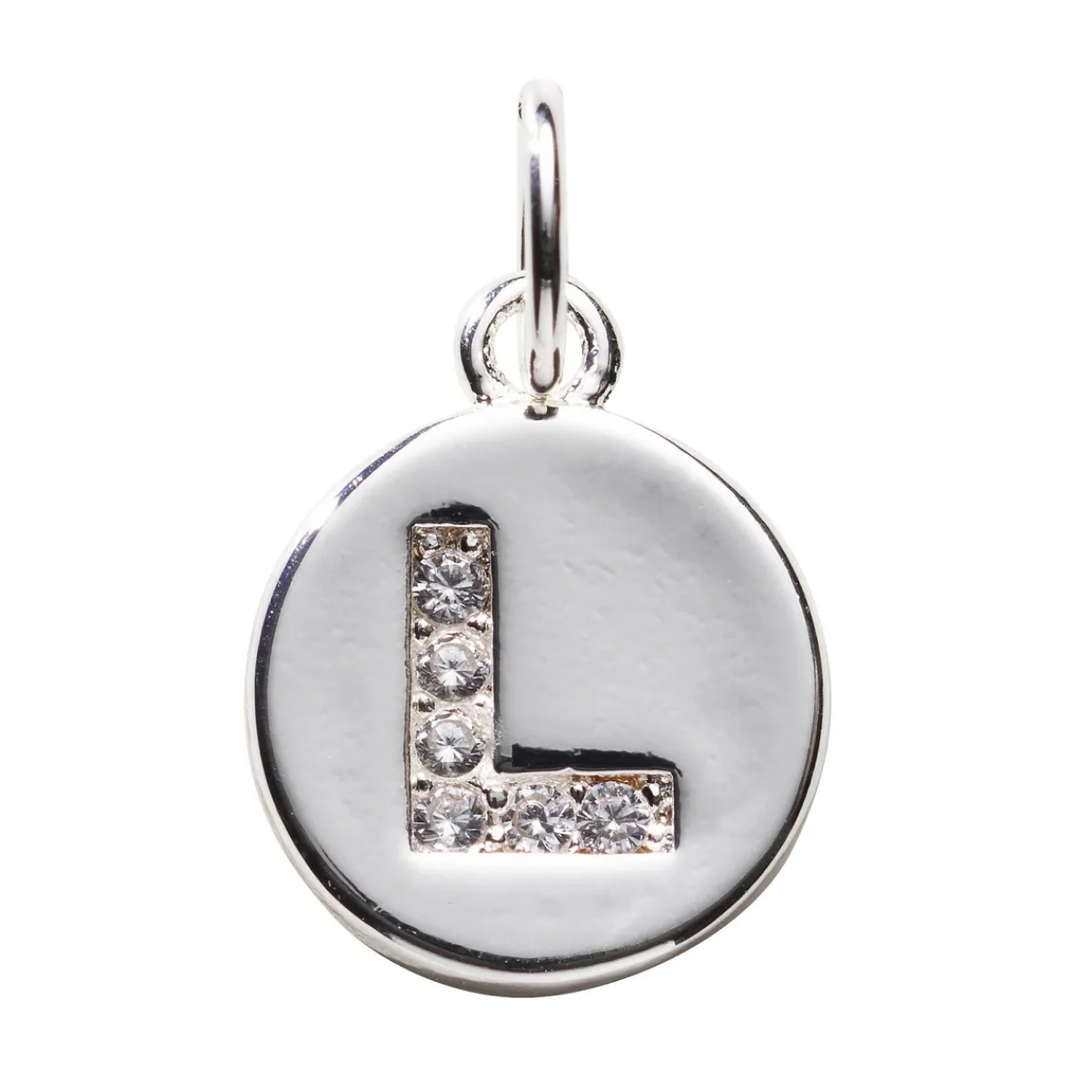 Panduro Jewellery Bokstavshänge cirkel strass L – Ø12 mm, mässing pläterat med 925 sterling silver | Metallhängen
