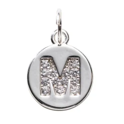 Panduro Jewellery Bokstavshänge cirkel strass M – Ø12 mm, mässing pläterat med 925 sterling silver