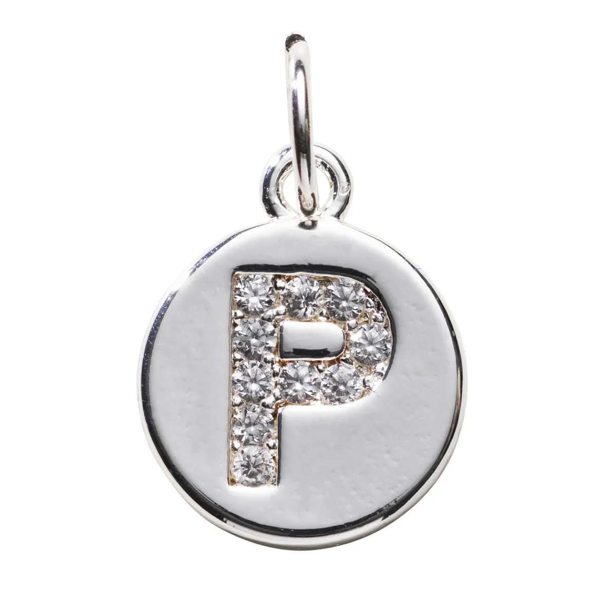 Panduro Jewellery Bokstavshänge cirkel strass P – Ø12 mm, mässing pläterat med 925 sterling silver | Metallhängen