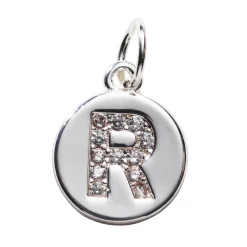 Panduro Jewellery Bokstavshänge cirkel strass R – Ø12 mm, mässing pläterat med 925 sterling silver | Metallhängen
