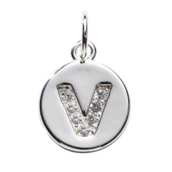 Panduro Jewellery Bokstavshänge cirkel strass V – Ø12 mm, mässing pläterat med 925 sterling silver | Metallhängen