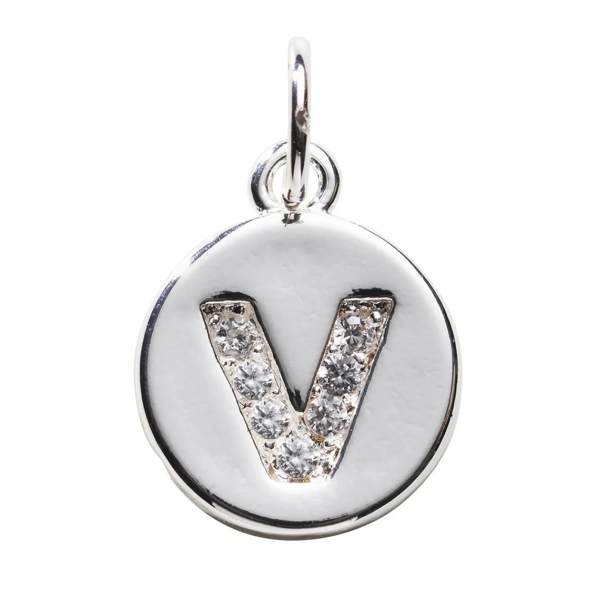 Panduro Jewellery Bokstavshänge cirkel strass V – Ø12 mm, mässing pläterat med 925 sterling silver | Metallhängen