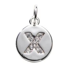 Panduro Jewellery Bokstavshänge cirkel strass X – Ø12 mm, mässing pläterat med 925 sterling silver | Metallhängen
