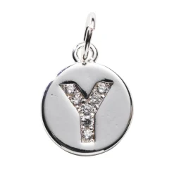 Panduro Jewellery Bokstavshänge cirkel strass Y – Ø12 mm, mässing pläterat med 925 sterling silver
