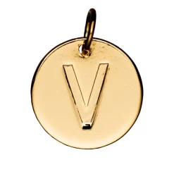 Panduro Jewellery Bokstavshänge cirkel V – Ø12 mm, mässing pläterat med 9 karat guld | Metallhängen