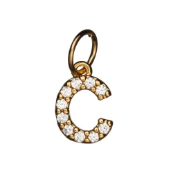 Panduro Jewellery Bokstavshänge med strass C – längd 7 mm, mässing, pläterat med 9 karat guld