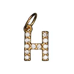 Panduro Jewellery Bokstavshänge med strass H – längd 7 mm, mässing, pläterat med 9 karat guld