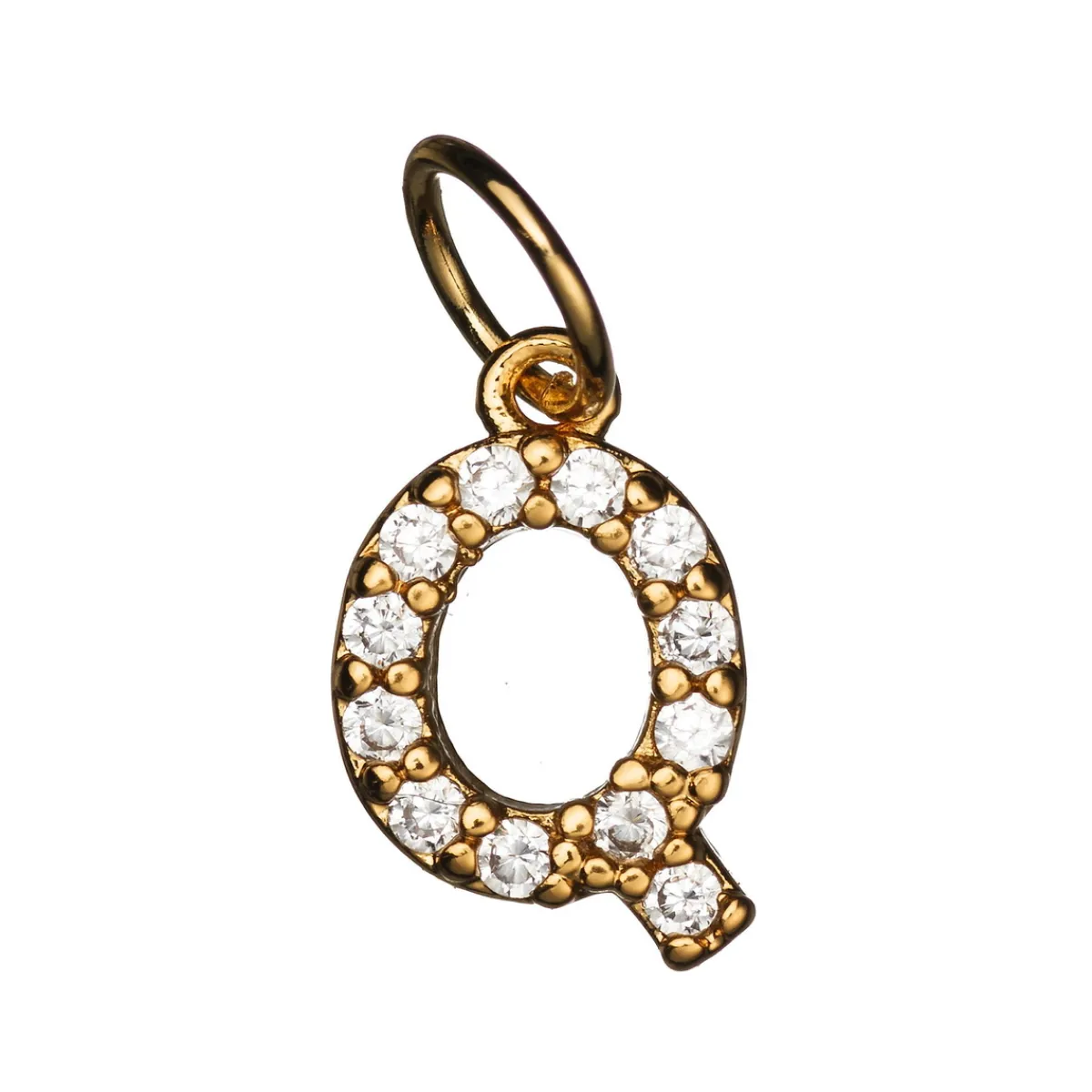 Panduro Jewellery Bokstavshänge med strass Q – längd 7 mm, mässing, pläterat med 9 karat guld