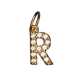 Panduro Jewellery Bokstavshänge med strass R – längd 7 mm, mässing, pläterat med 9 karat guld | Metallhängen