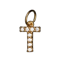 Panduro Jewellery Bokstavshänge med strass T – längd 7 mm, mässing, pläterat med 9 karat guld | Metallhängen