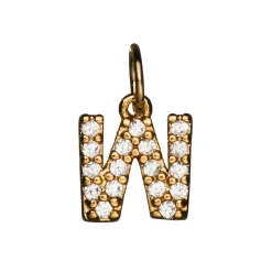 Panduro Jewellery Bokstavshänge med strass W – längd 7 mm, mässing, pläterat med 9 karat guld | Metallhängen