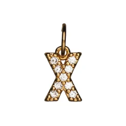 Panduro Jewellery Bokstavshänge med strass X – längd 7 mm, mässing, pläterat med 9 karat guld