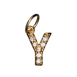 Panduro Jewellery Bokstavshänge med strass Y – längd 7 mm, mässing, pläterat med 9 karat guld | Metallhängen