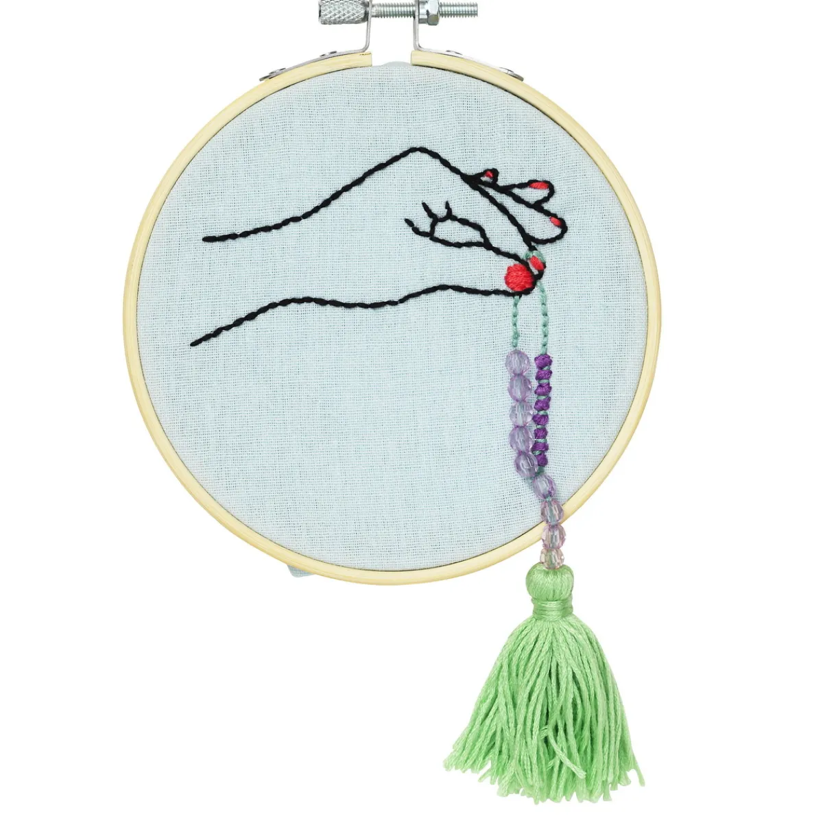Panduro Hobby Broderikit Tassel Treasure Ø13 cm, allt för att brodera en hand med ett tofssmycke