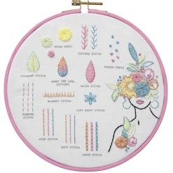 Panduro Hobby Broderikit Vackra stygn & blommor Ø20 cm – allt för ett lärorikt broderi!