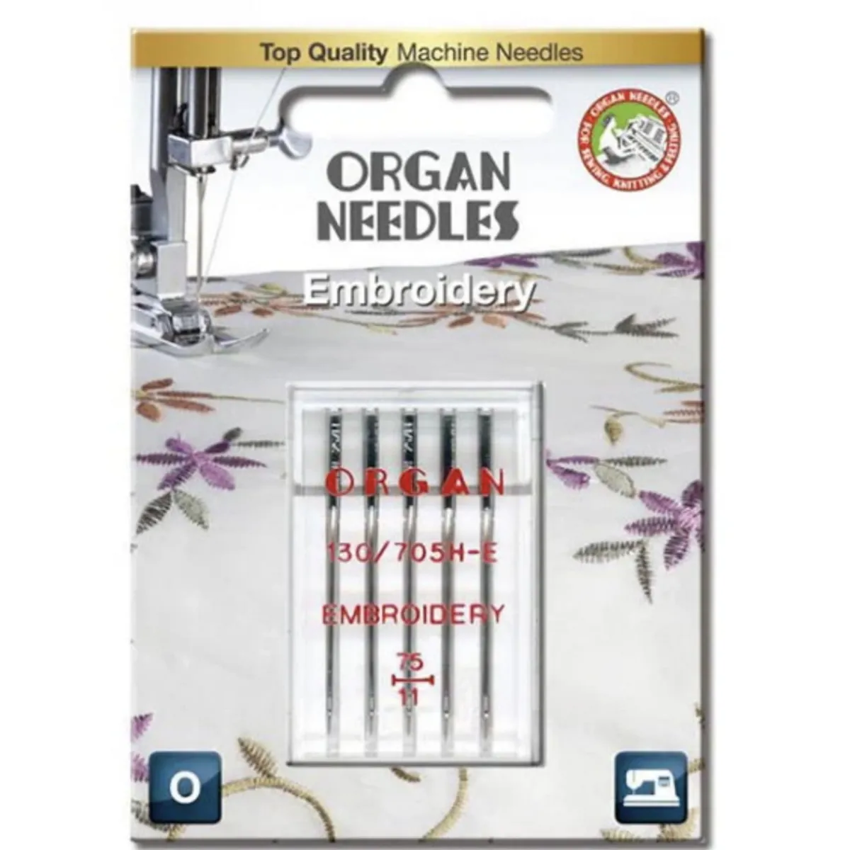 Organneedles Brother 130/705H symaskinsnålar för maskinbroderi, 5-pack | Nålar