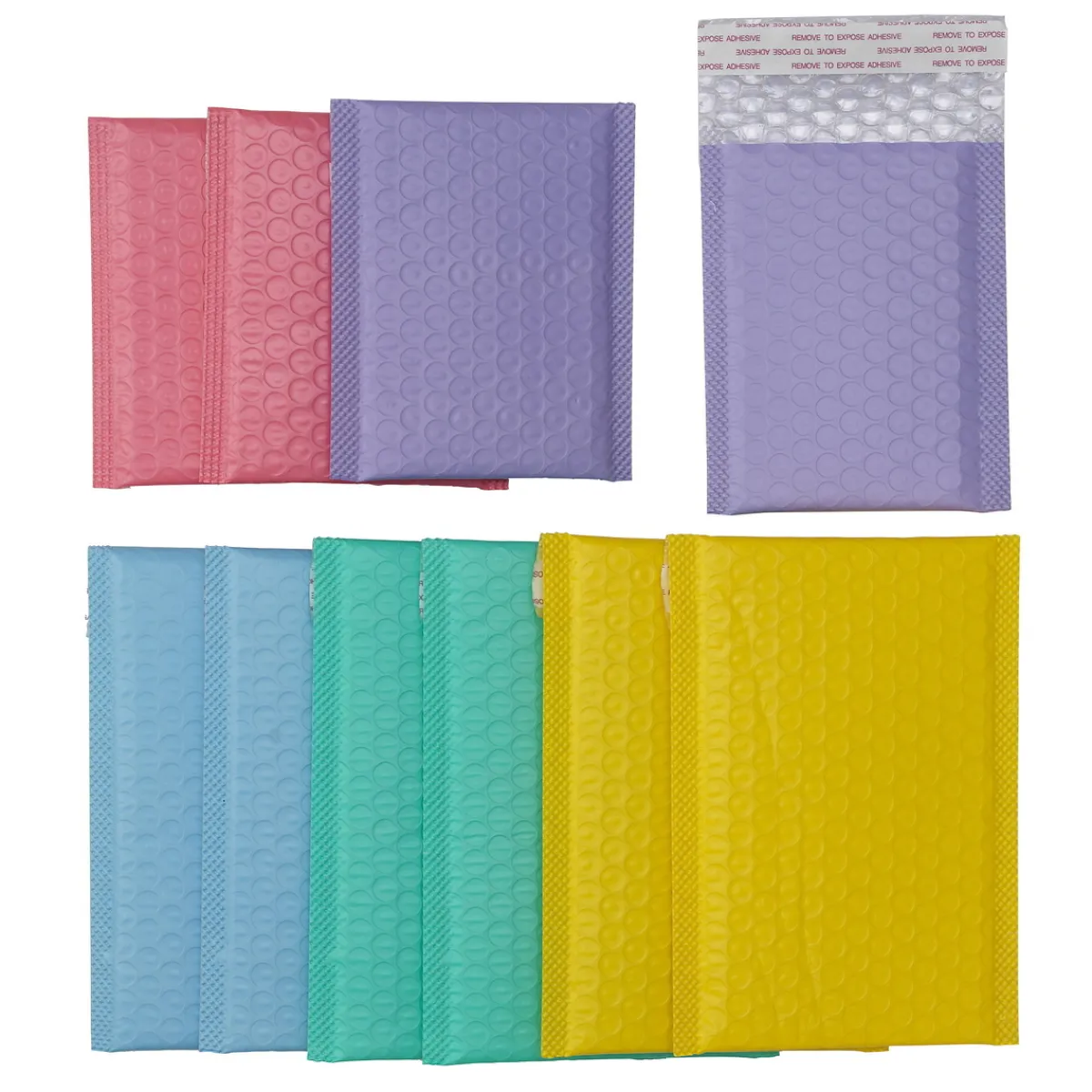 Panduro Hobby Bubbelplastpåsar i pastellfärger, 10 st. – 6 st. 130×175 mm / 4 st. 105×125 mm