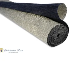 Cartotecnica Rossi kräppapper 802/7 – blå & silver metallic (blå på en sida, silvrig på den andra), 180 g rulle (144 g/m²) à 50×250 cm | Crepepapper