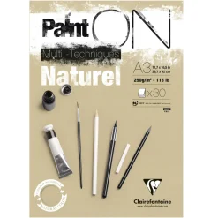 Clairefontaine Paint ON Multi Techniques block A3 (297×420 mm), 30 naturfärgade ark, 250 g/m² | Block
