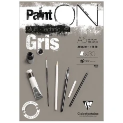 Clairefontaine Paint ON Multi Techniques block A5 (148×210 mm), 30 gråa ark, 250 g/m² | Block
