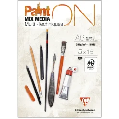 Clairefontaine Paint ON Multi Techniques block A6 (105×148 mm), 15 vita ark, 250 g/m² | Block