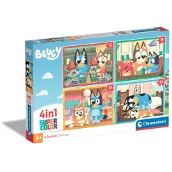 Barn Clementoni pussel 4-in-1 – Bluey, 12 / 16 / 20 / 24 bitar, 4 pussel som blir 19×14 cm vardera