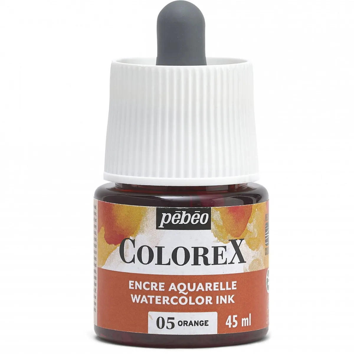 Pebeo Colorex Watercolor Ink 45 ml Orange – burk med akvarellbläck och pipett | Akvarell- & Vattenfärger