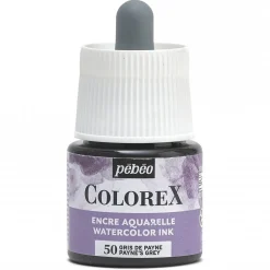 Pebeo Colorex Watercolor Ink 45 ml Paynes Grey – burk med akvarellbläck och pipett
