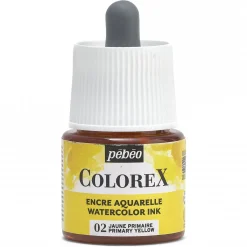 Pebeo Colorex Watercolor Ink 45 ml Primary Yellow – burk med akvarellbläck och pipett