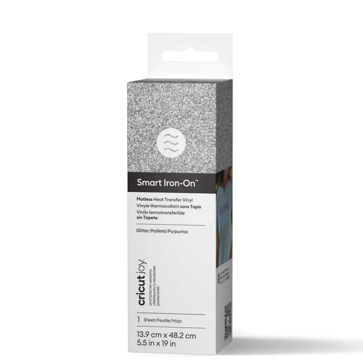 Cricut Joy Smart Iron On, silverfärgad glittrig textil-vinyl på rulle, 13,9×48,2 cm | Cricut