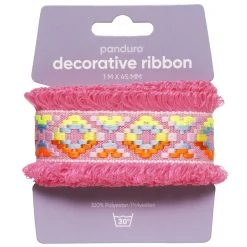 Panduro Hobby Dekorband med härligt rosa fluffiga fransar 1 m långt, 45 mm brett | Polyester