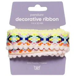 Panduro Hobby Dekorband med rosa & gula pompoms 1 m långt, 30 mm brett