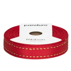 Panduro Hobby Dekorband röd med dubbel guldsöm, 6 m långt och 12 mm brett | Polyester