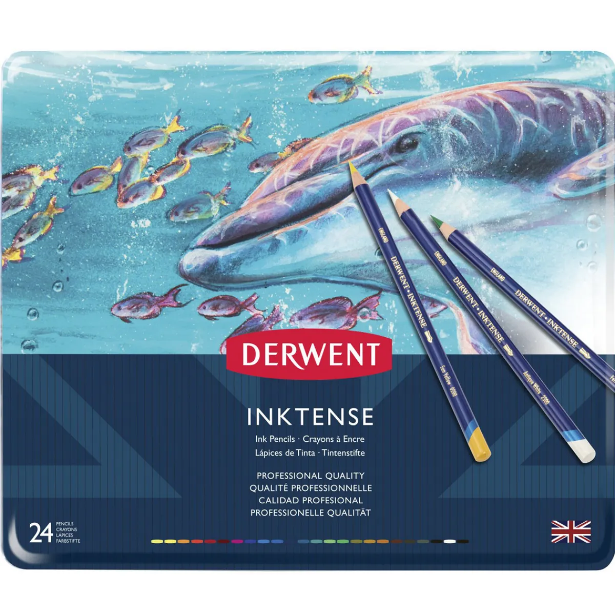 Derwent Inktense 24 akvarellpennor i metallask | Akvarell- & Vattenfärgspennor