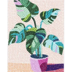 Panduro Hobby Diamond Painting blomma i kruka, 12×16 cm väv + pärlor, silikon & pincett