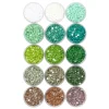 Panduro Hobby Diamond Painting refill – 15 påsar à 5–6 gram med färger i ljusa och gröna nyanser
