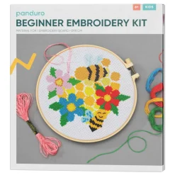 Barn Panduro Hobby DIY-kit broderi blommor för barn och nybörjare – syring, tråd, motiv och tillbehör