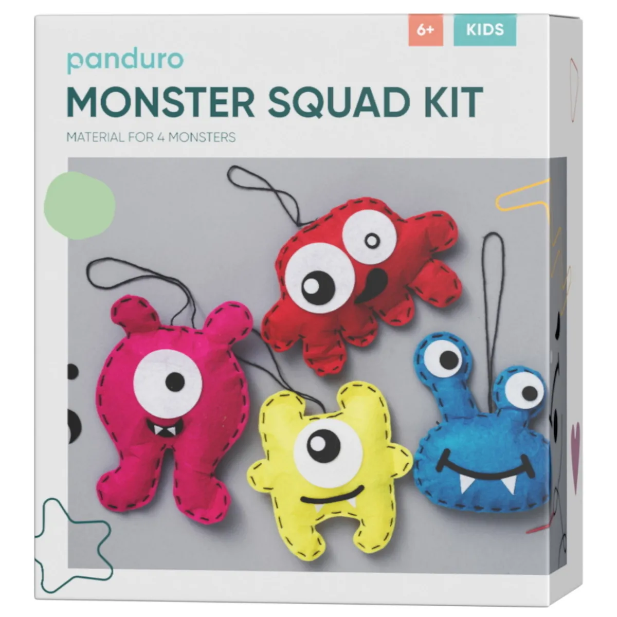 Barn Panduro Hobby Diy-kit Monstergänget – sy 4 söta och färgglada monster av filt